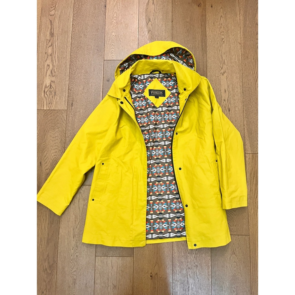 Pendleton Raincoat Hooded Jacket Mens M Yellow Excellent Aztec Lining Parka